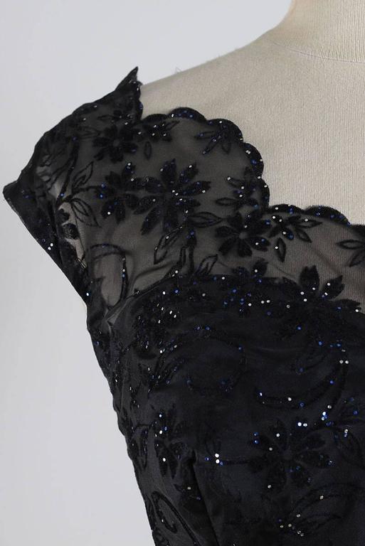 Vintage 1950s Black Glitter Flocked Lace Dress at 1stDibs