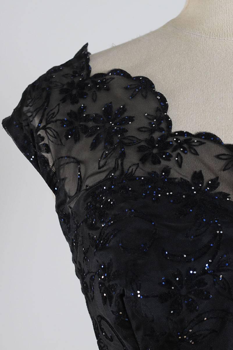 Women's Vintage 1950s Black Glitter Flocked Lace Dress