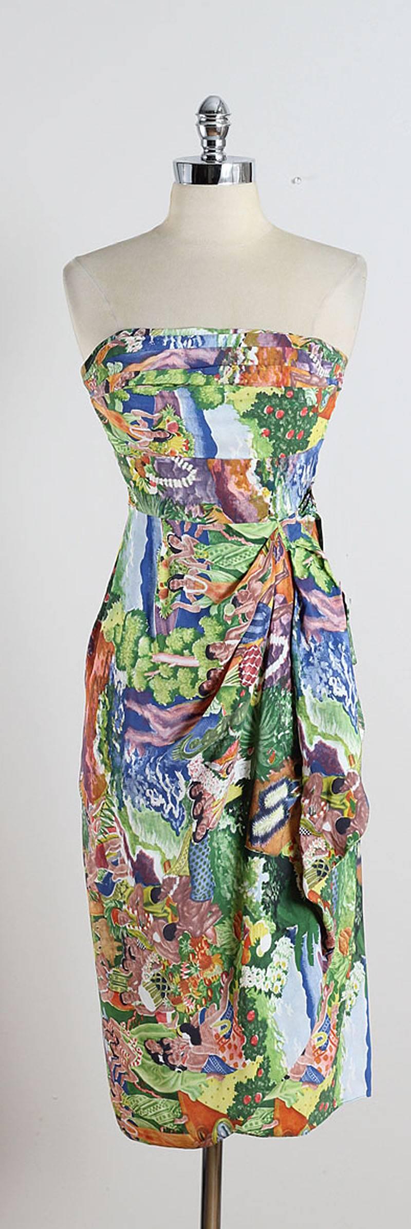 Vintage 1950s Kamehameha Eugene Savage Print Dress 4