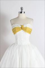 Vintage 1950s White Yellow Star Chiffon Party Dress