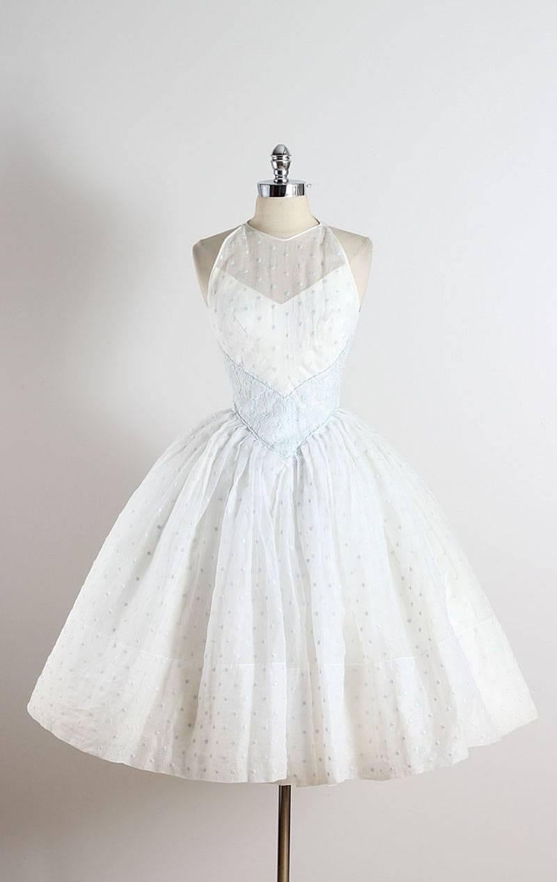 Vintage 1950s White Polka Dot Organza Dress For Sale 5