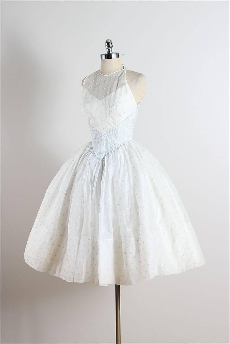 Vintage 1950s White Polka Dot Organza Dress For Sale 2