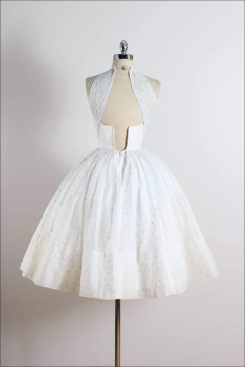 Vintage 1950s White Polka Dot Organza Dress For Sale 4