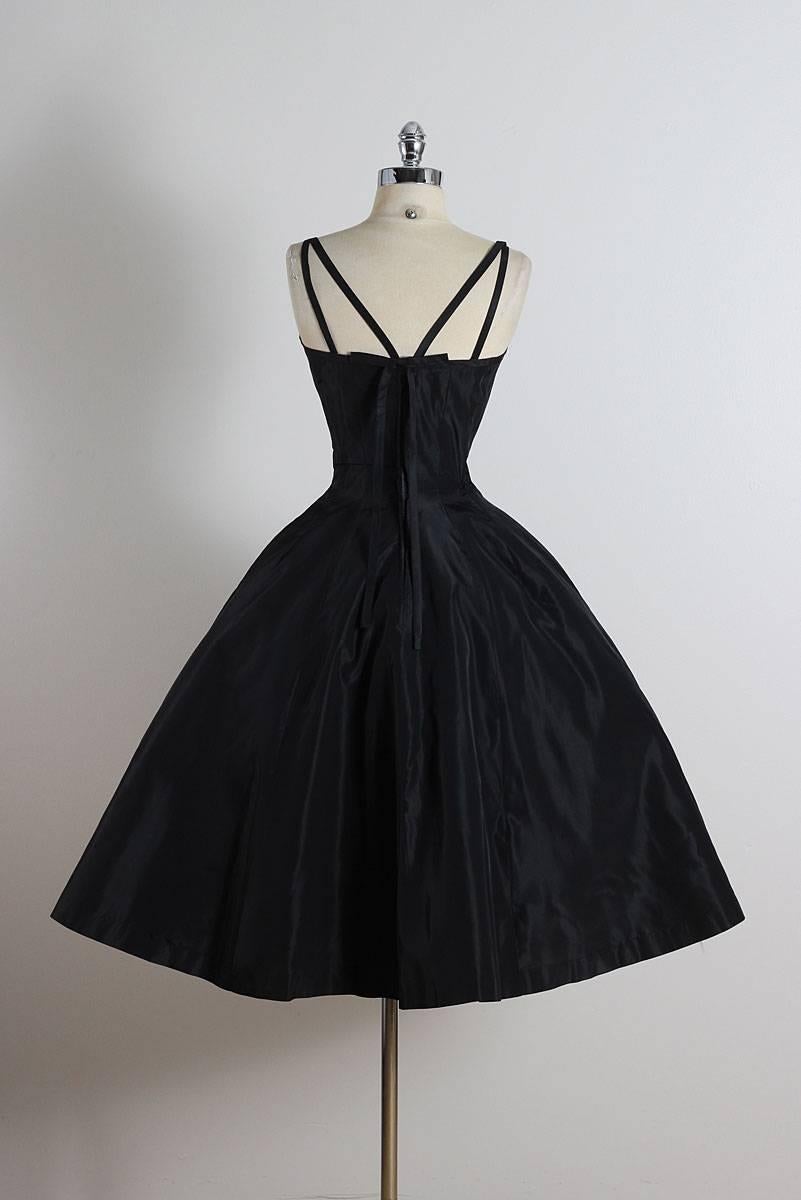 Vintage 1950s Black Rhinestone Lattice Dress 3