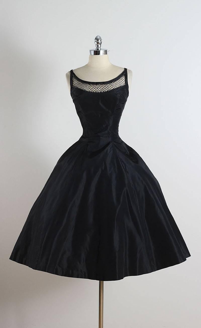 Vintage 1950s Black Rhinestone Lattice Dress 4