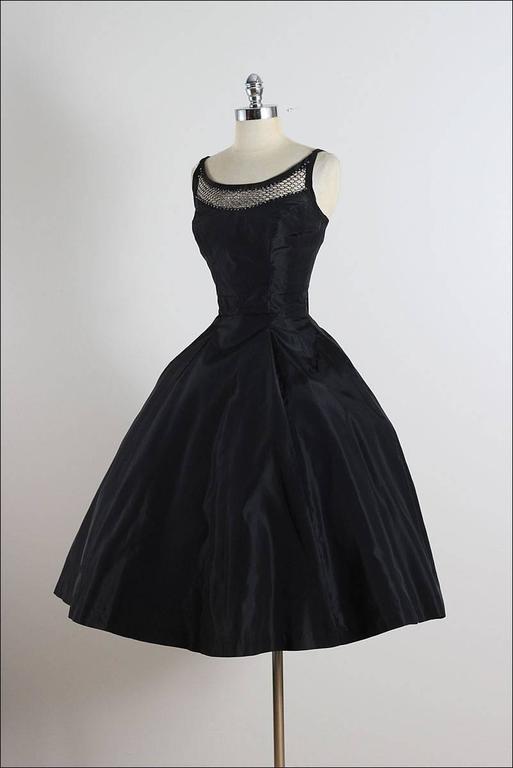 Vintage 1950s Black Rhinestone Lattice Dress at 1stDibs