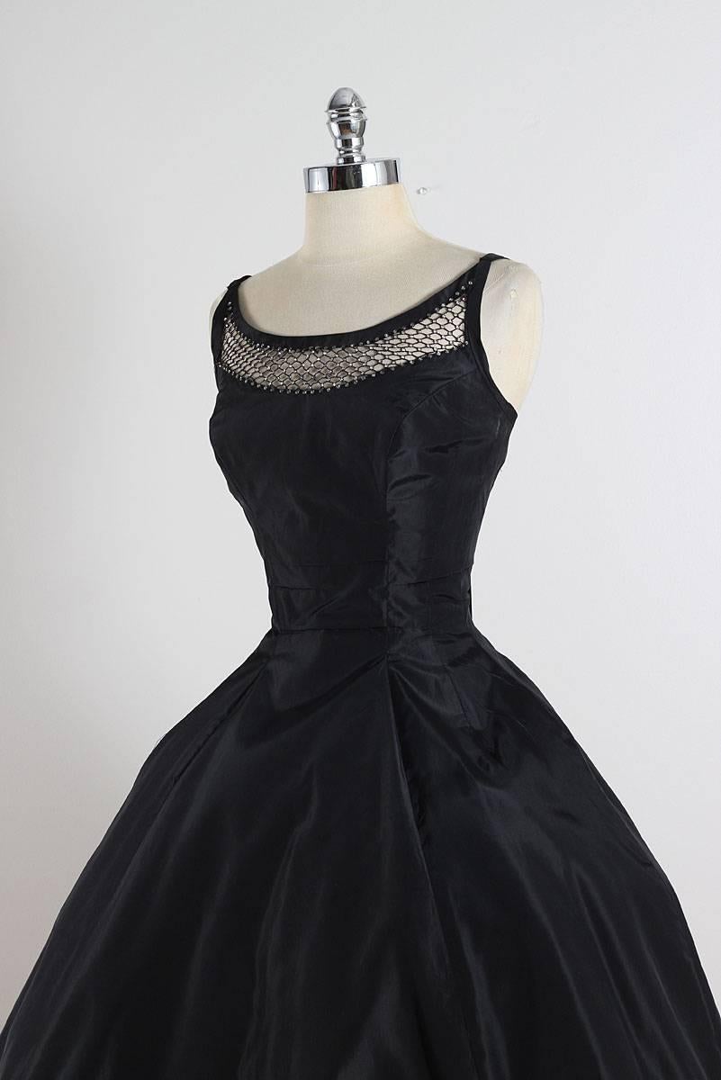 Vintage 1950s Black Rhinestone Lattice Dress 2