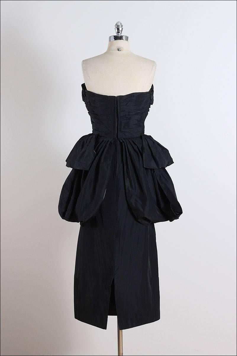 Vintage 1950s Clifton Wilhite Black Silk Taffeta Dress For Sale 3
