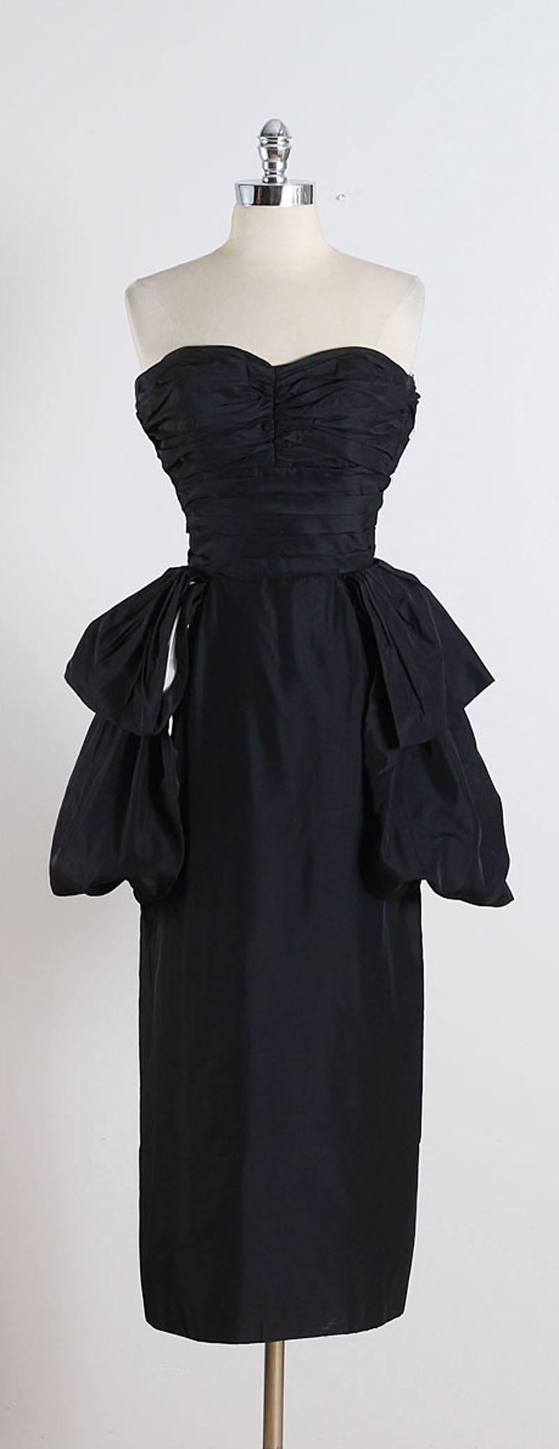 Vintage 1950s Clifton Wilhite Black Silk Taffeta Dress For Sale 5