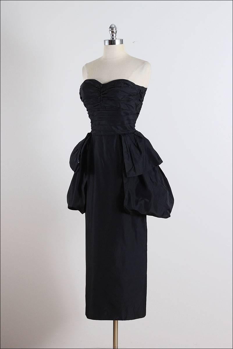 Vintage 1950s Clifton Wilhite Black Silk Taffeta Dress For Sale 1