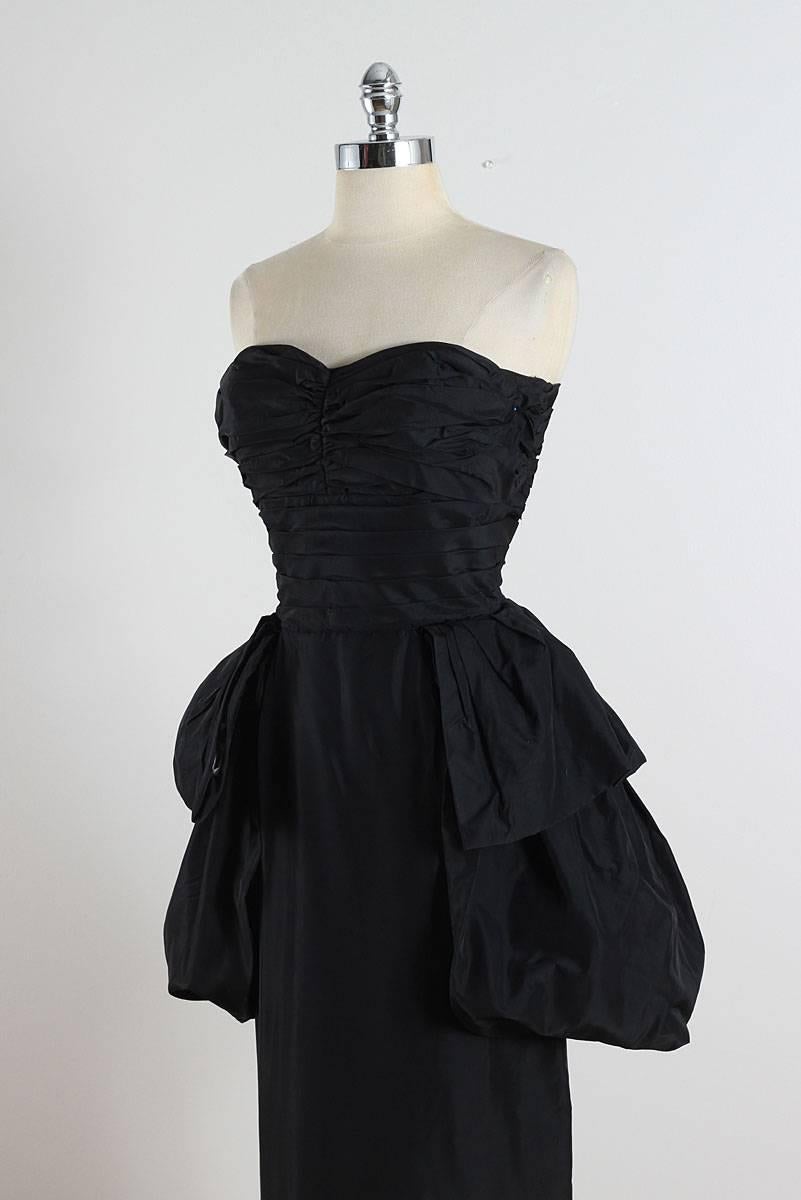 Vintage 1950s Clifton Wilhite Black Silk Taffeta Dress For Sale 2