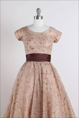 Vintage 1950s Mocha Embroidered Party Dress