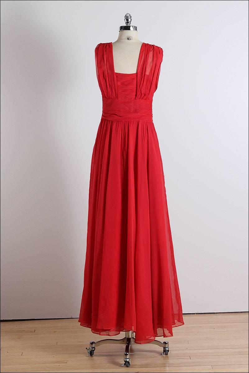 Vintage 1940s Emma Domb Red Chiffon Party Dress For Sale 2