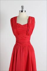 Vintage 1940s Emma Domb Red Chiffon Party Dress