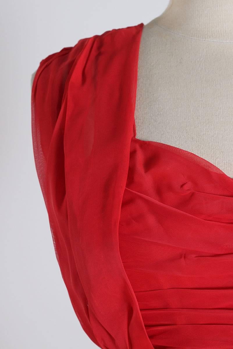 Vintage 1940s Emma Domb Red Chiffon Party Dress In Excellent Condition For Sale In Hudson on the Saint Croix, WI