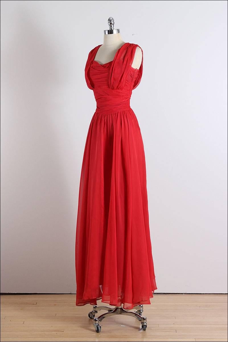 Women's Vintage 1940s Emma Domb Red Chiffon Party Dress For Sale