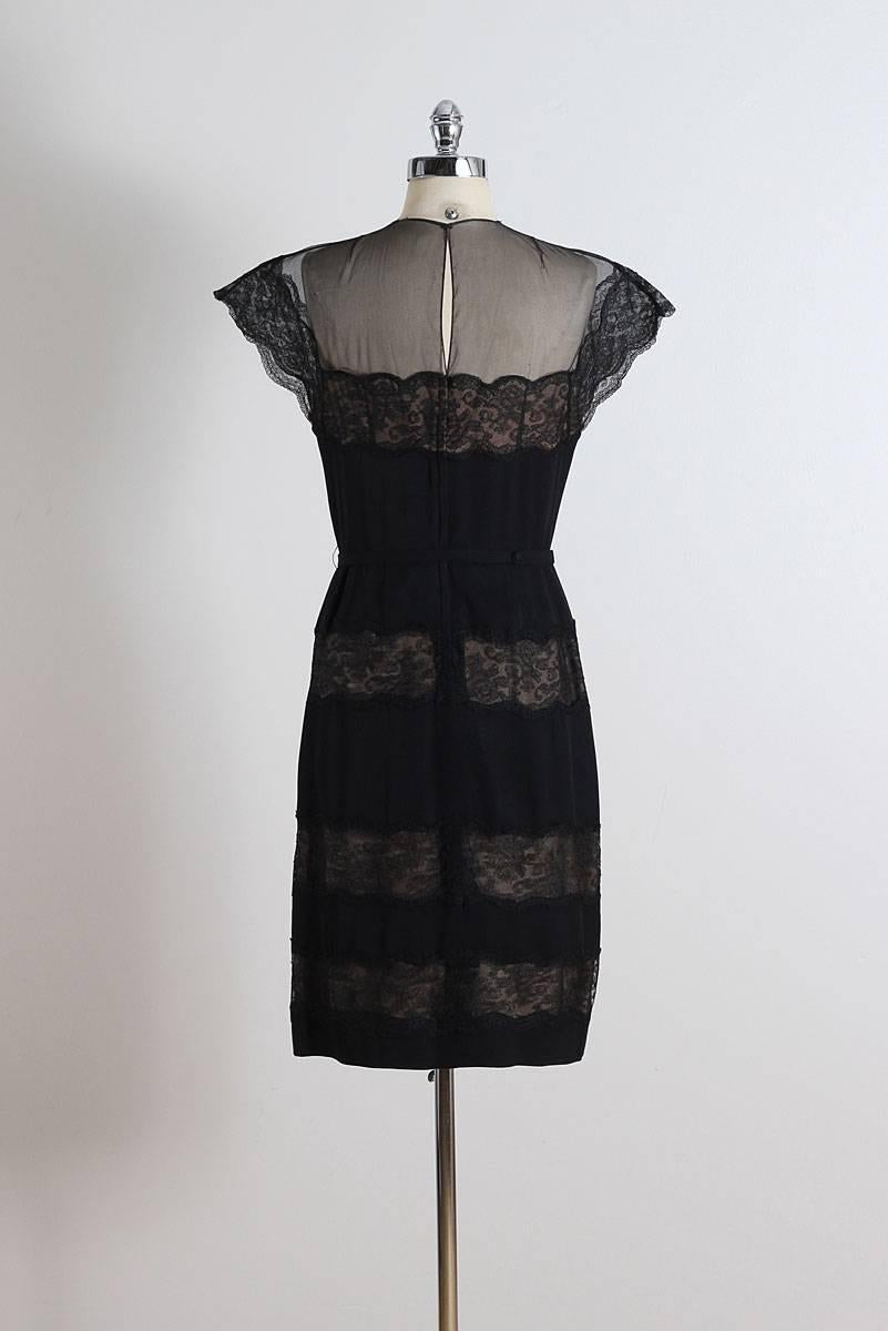 Vintage 1940s Peggy Hunt Black Illusion Dress For Sale 4