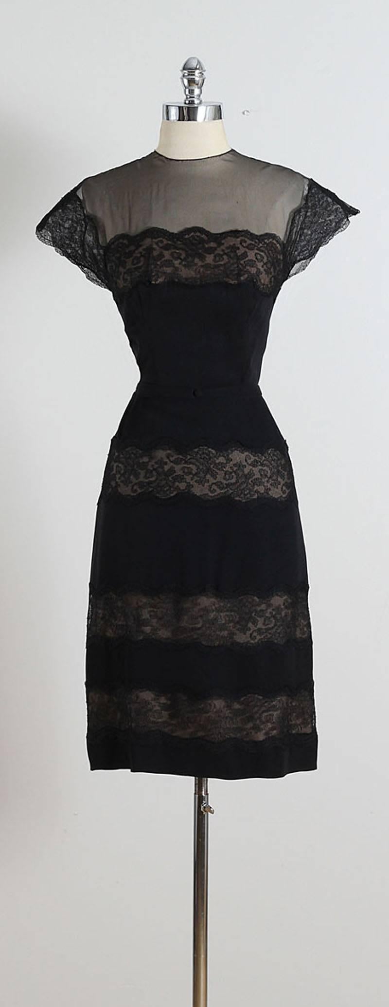 Vintage 1940s Peggy Hunt Black Illusion Dress For Sale 5