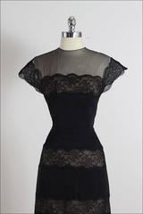 Vintage 1940s Peggy Hunt Black Illusion Dress