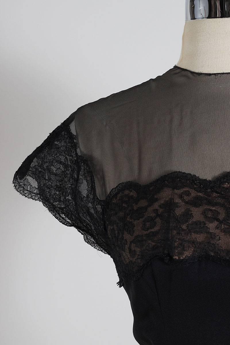 Vintage 1940s Peggy Hunt Black Illusion Dress For Sale 1