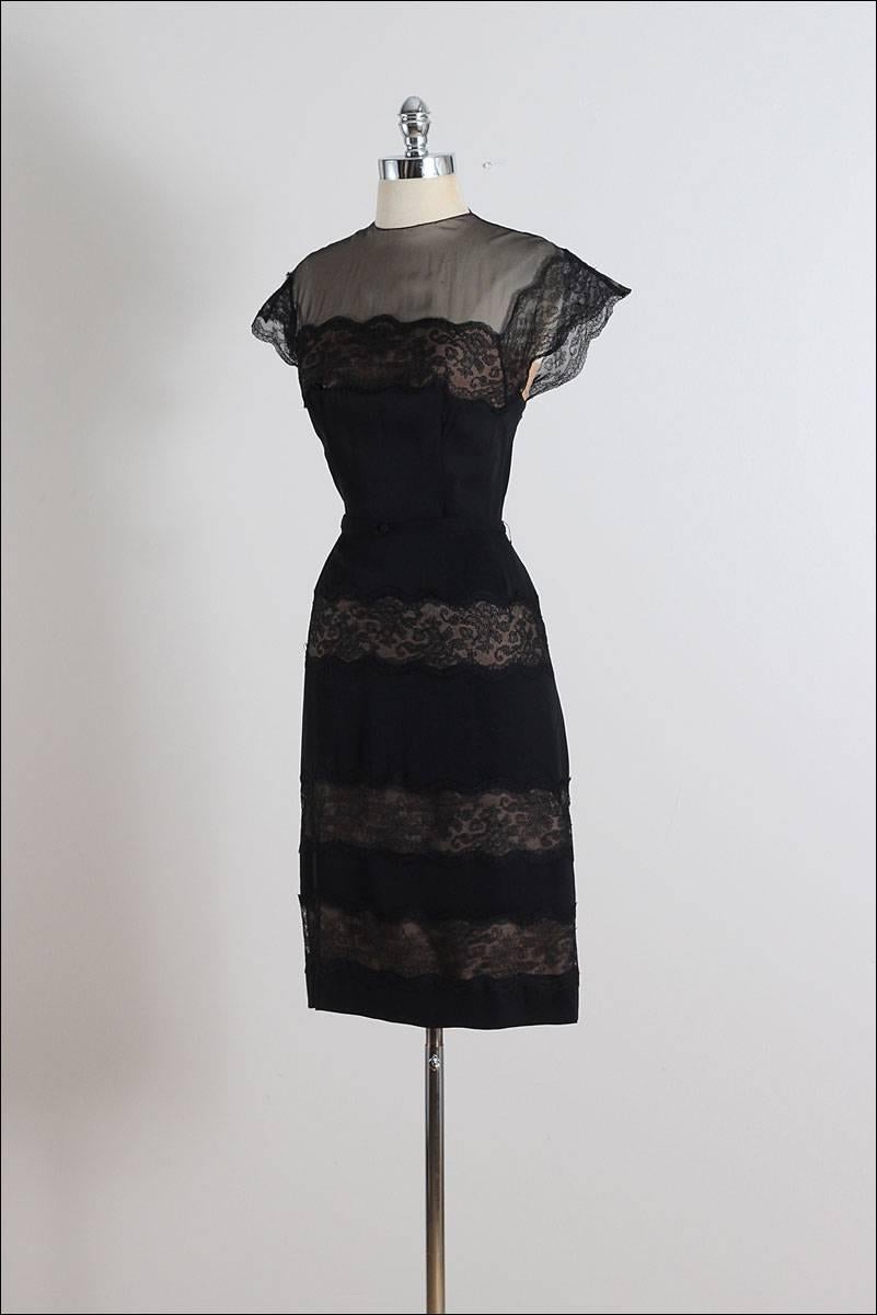 Vintage 1940s Peggy Hunt Black Illusion Dress For Sale 2