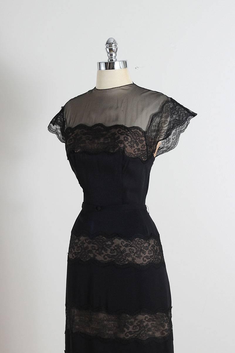 Vintage 1940s Peggy Hunt Black Illusion Dress For Sale 3