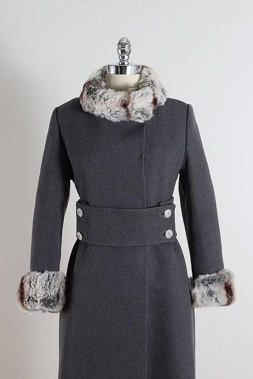 Vintage 1960s Charcoal Grey and Chinchilla Fur Coat For Sale at 1stDibs