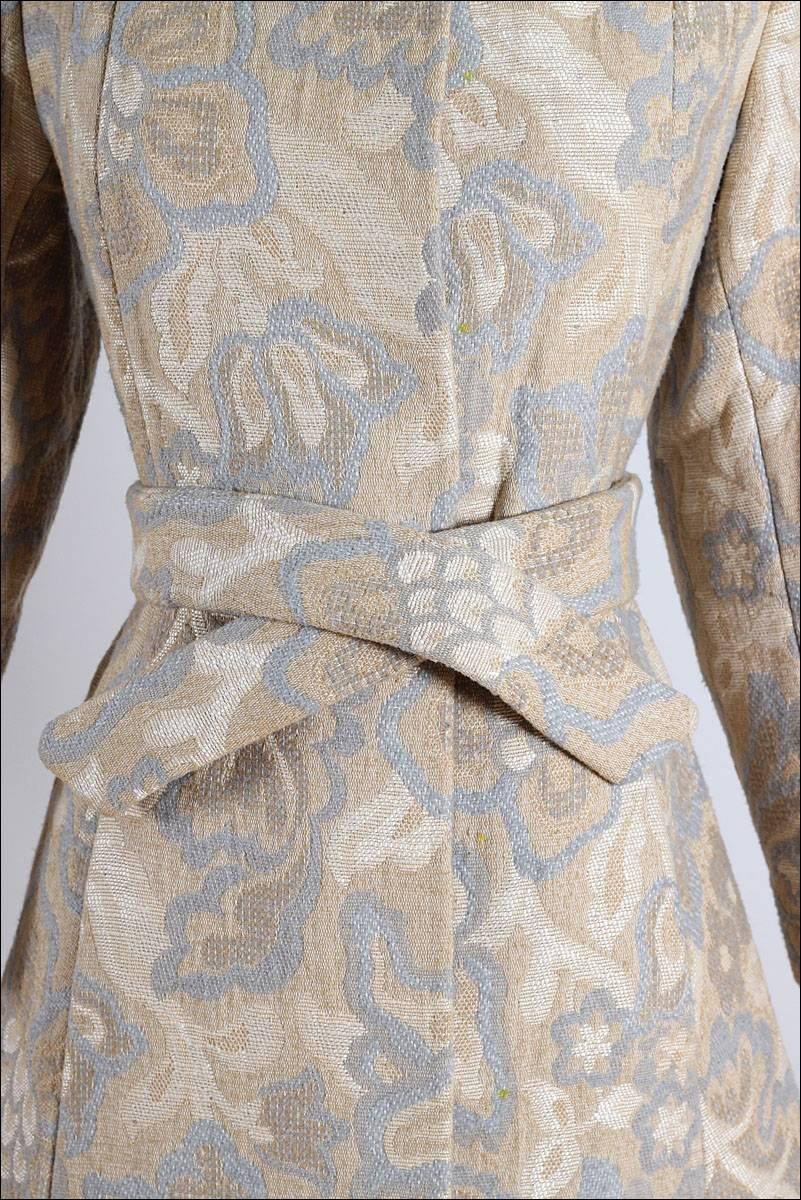 Women's Vintage 1960s Golet Brocade Wool and Mink Fur Coat For Sale