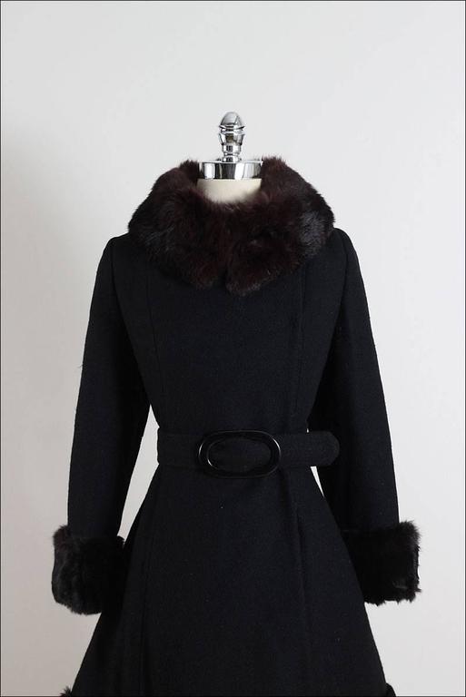 Vintage 1960s Black Wool and Rabbit Fur Coat For Sale at 1stDibs