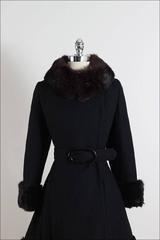 Vintage 1960s Black Wool & Rabbit Fur Coat
