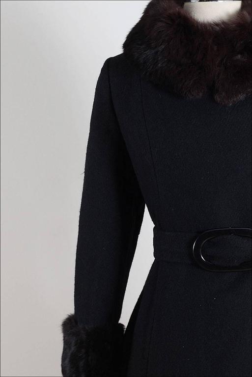 Vintage 1960s Black Wool and Rabbit Fur Coat For Sale at 1stDibs