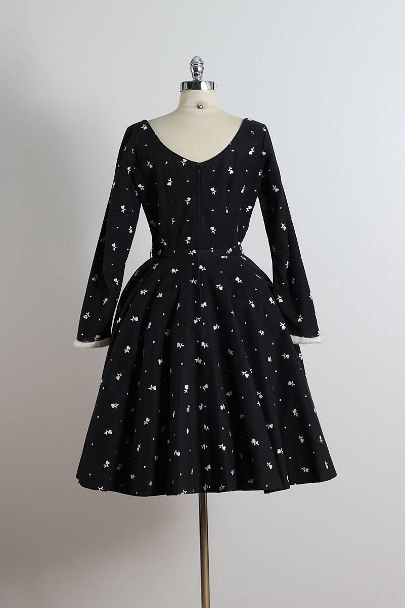 Vintage Black Wool Skater Dress For Sale 4