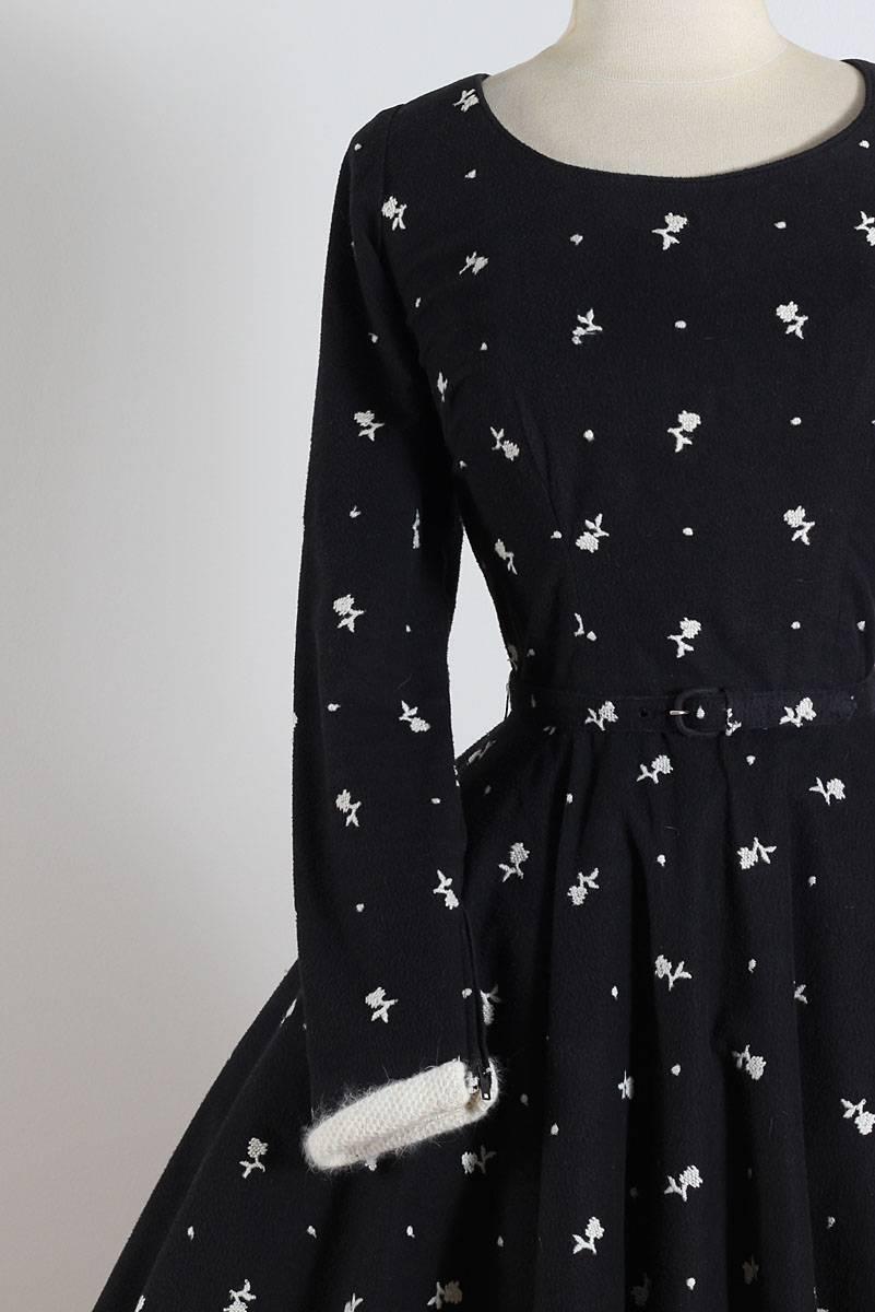 Vintage Black Wool Skater Dress In Excellent Condition For Sale In Hudson on the Saint Croix, WI