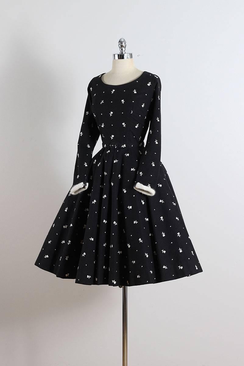 Vintage Black Wool Skater Dress For Sale 2