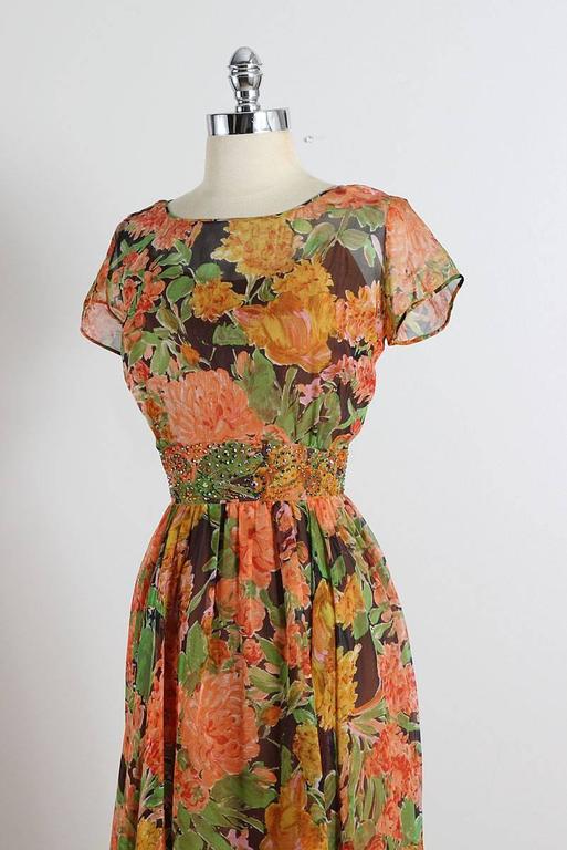 1950s Silk Chiffon Hawaiian Gown