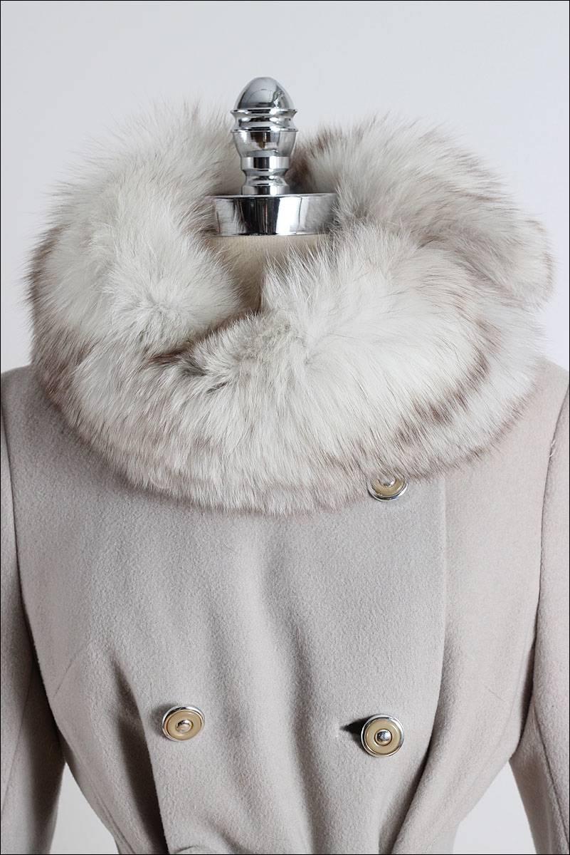 Women's Vintage 1960s Gray Wool Fox Fur Coat For Sale