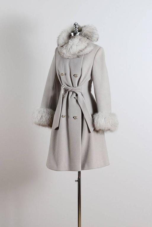 Vintage 1960s Gray Wool Fox Fur Coat For Sale at 1stDibs