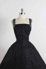 Vintage 1950s Tee-ca Black Beaded Taffeta Cocktail Dress