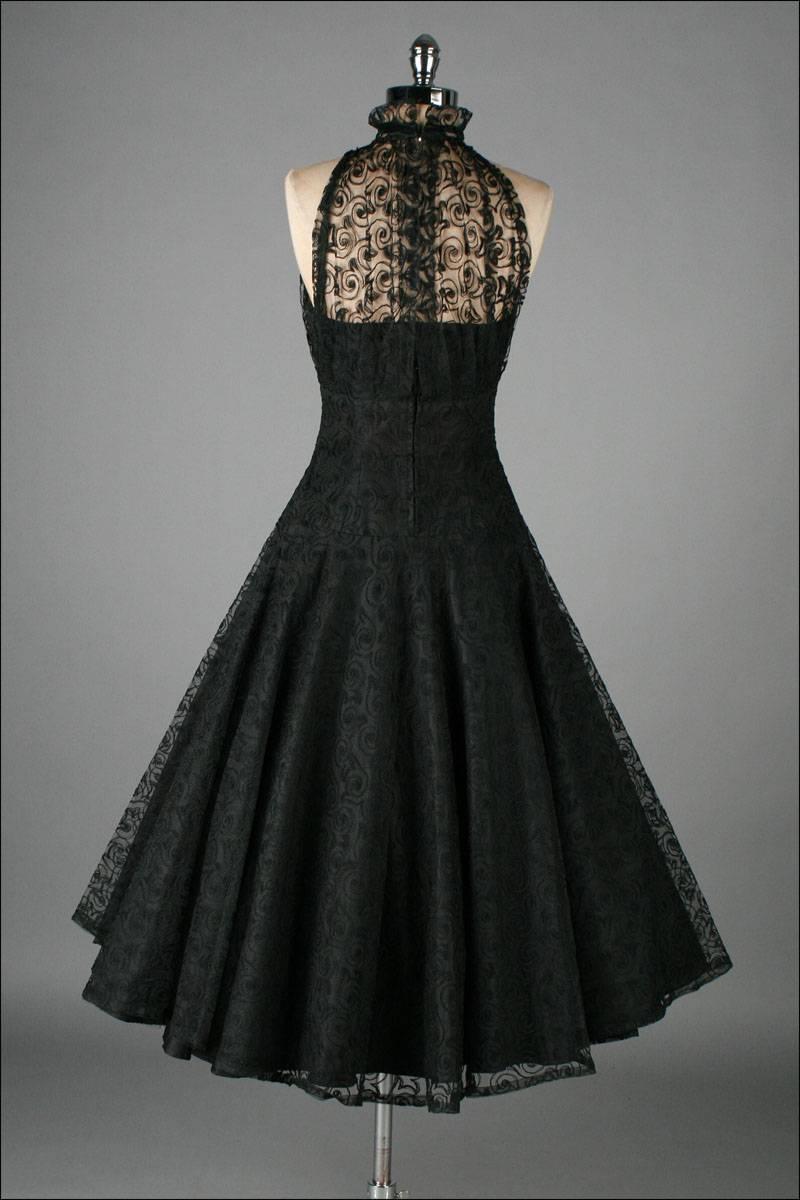 Vintage 1950's Paul Sachs Black Tuxedo Lace Cocktail Dress 3