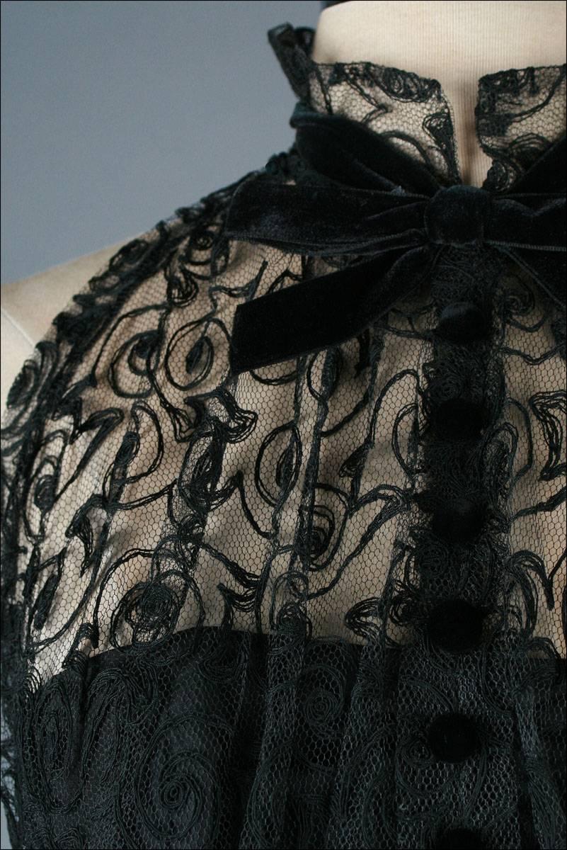 Vintage 1950's Paul Sachs Black Tuxedo Lace Cocktail Dress 2