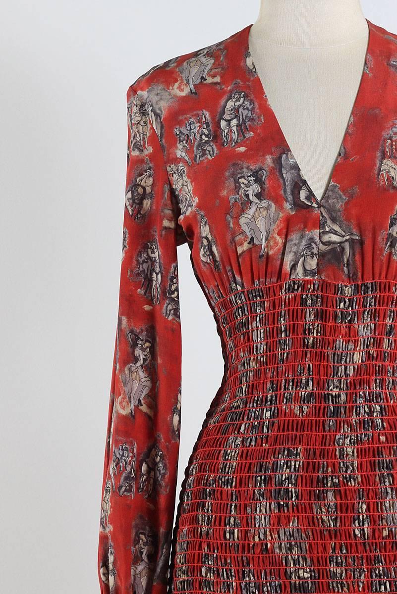  Jean Paul Gaultier Burlesque Print Silk Dress In Excellent Condition In Hudson on the Saint Croix, WI