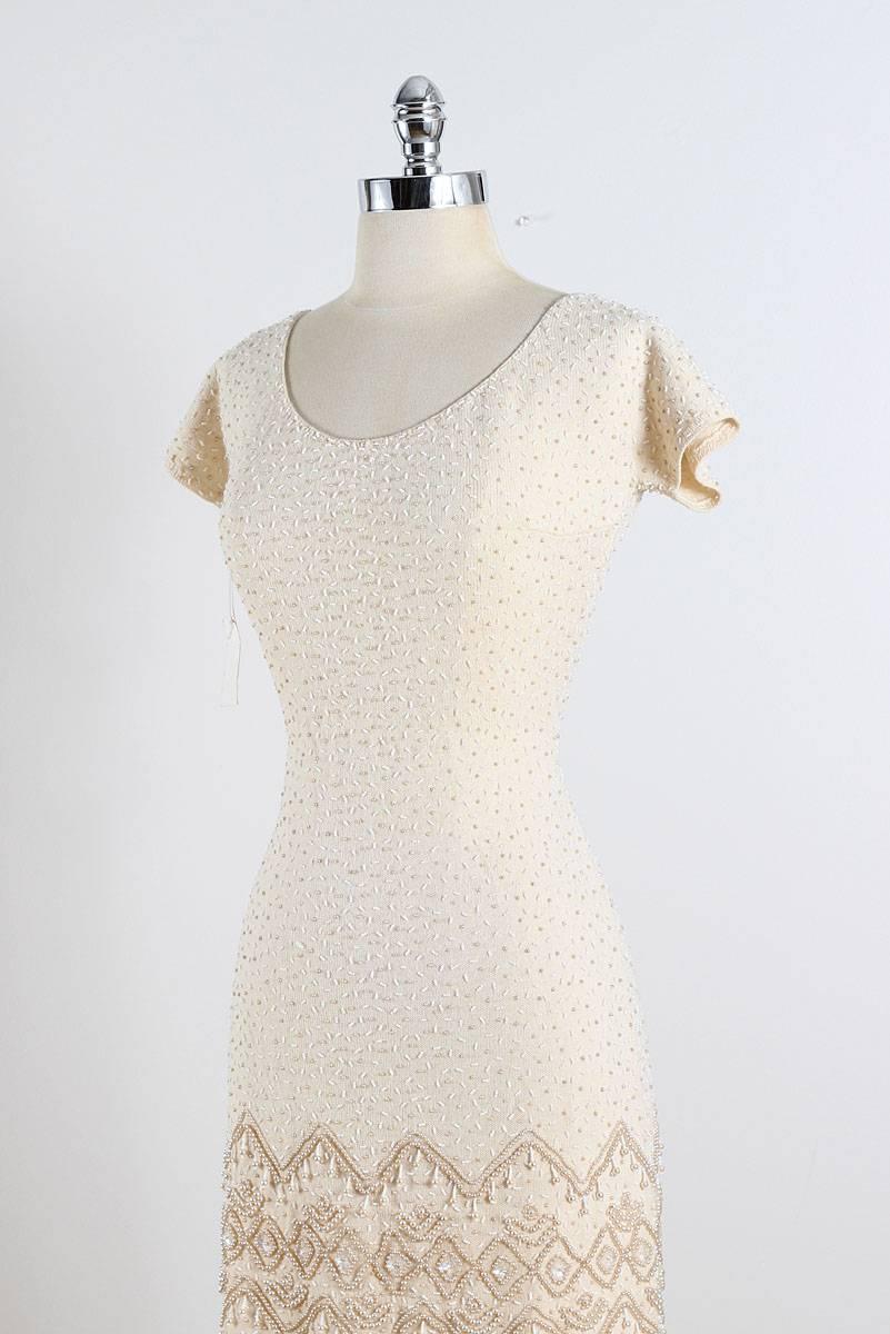 Vintage 1950s Bead Encrusted Knit Dress 4
