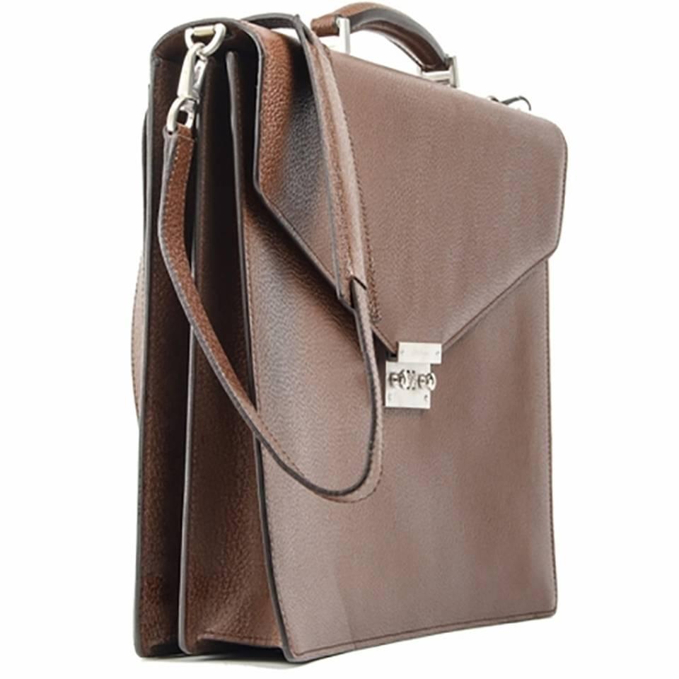 Brown Salvatore Ferragamo Leather Briefcase Shoulder Bag For Sale
