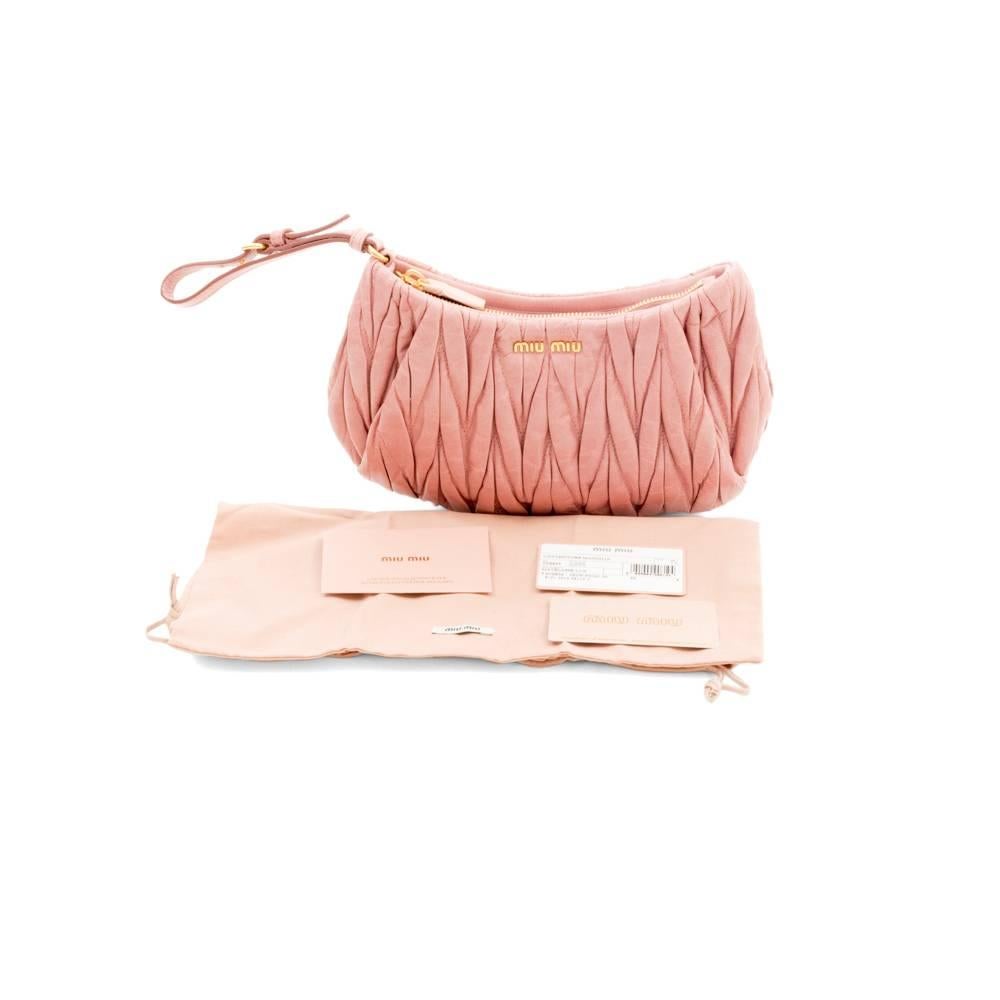 Orange  Miu Miu Matelassé Leather Wristlet Clutch Small Bag Pink