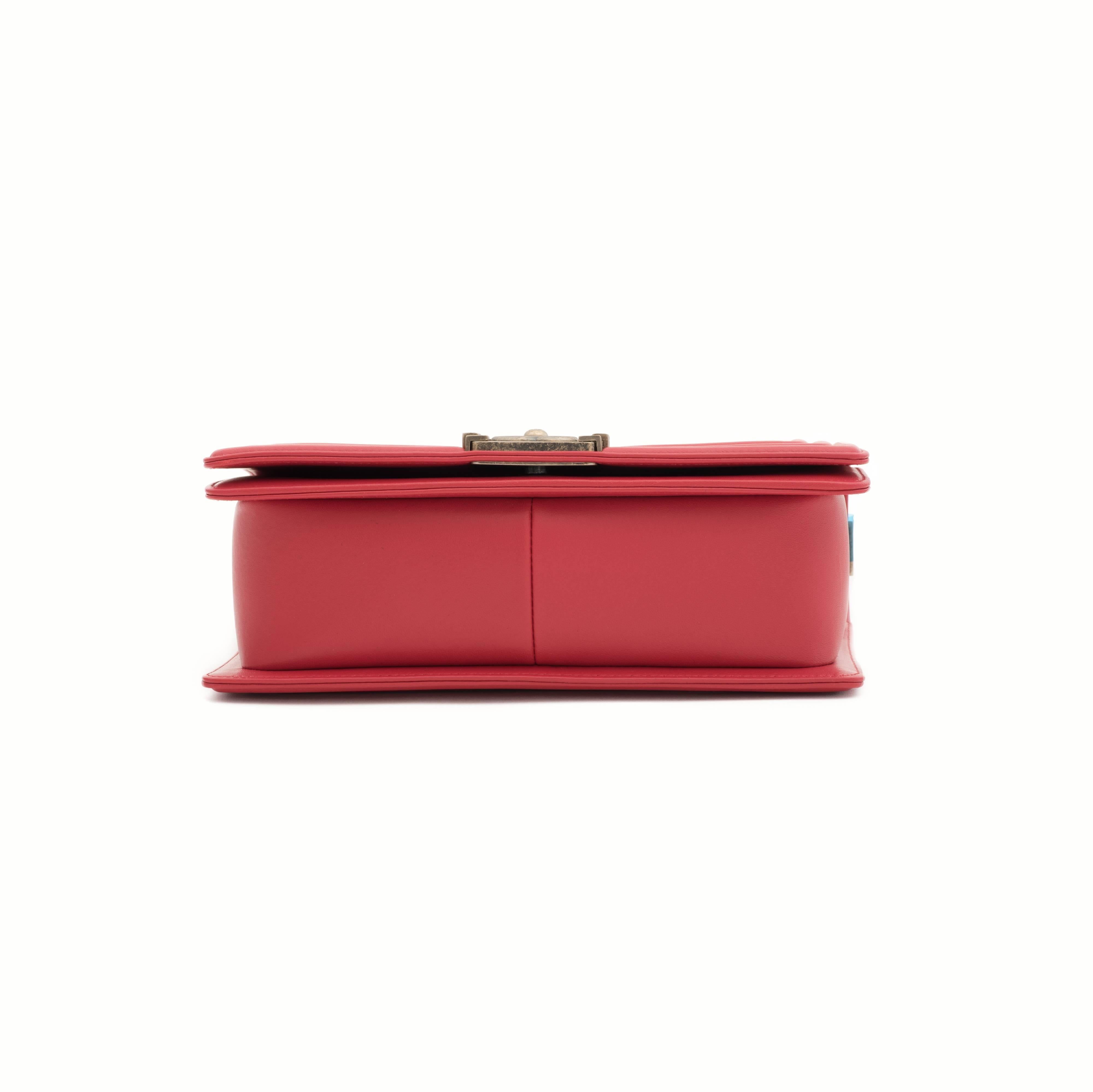 Women's Chanel Python Old Medium Boy Flap Bag in Red