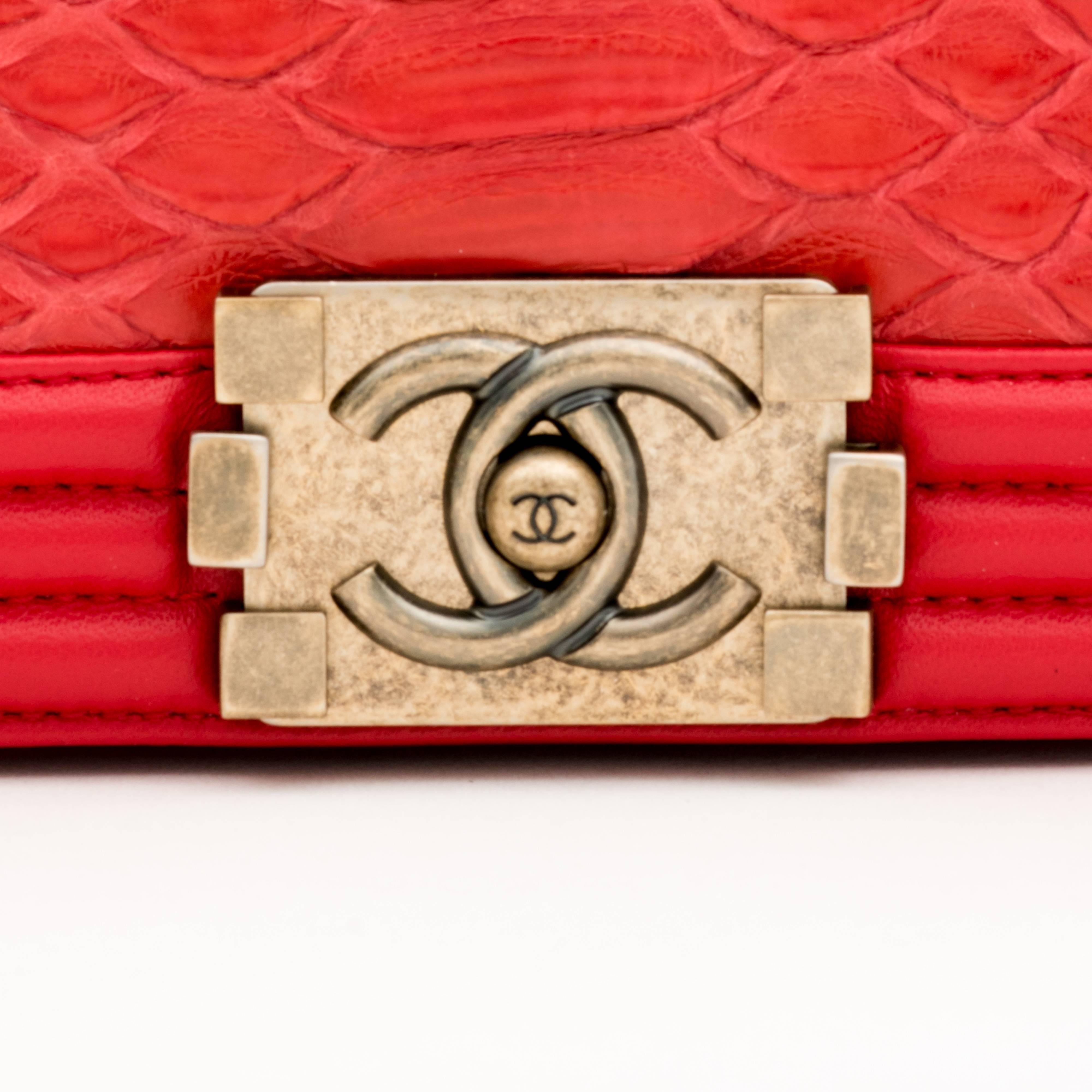 Chanel Python Old Medium Boy Flap Bag in Red 2