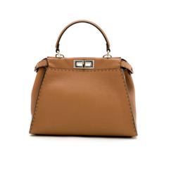 Fendi Peekaboo Medium Leather Satchel Bag, Camel