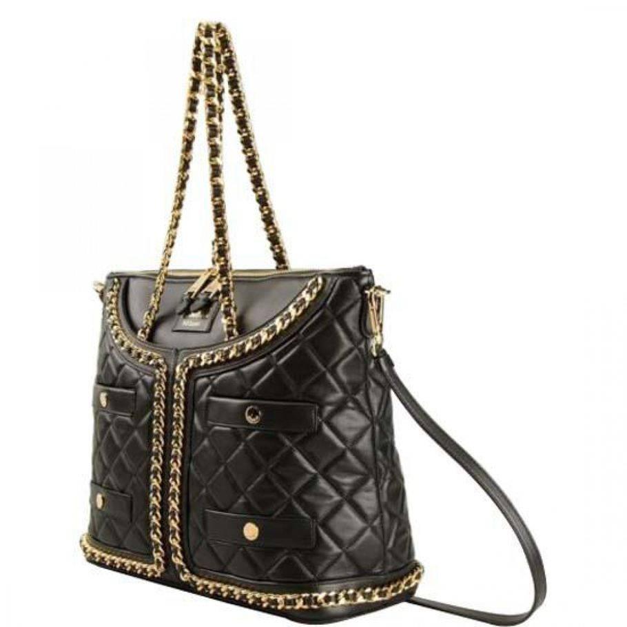 Moschino Black Leather Handbag In New Condition For Sale In Los Angeles, CA