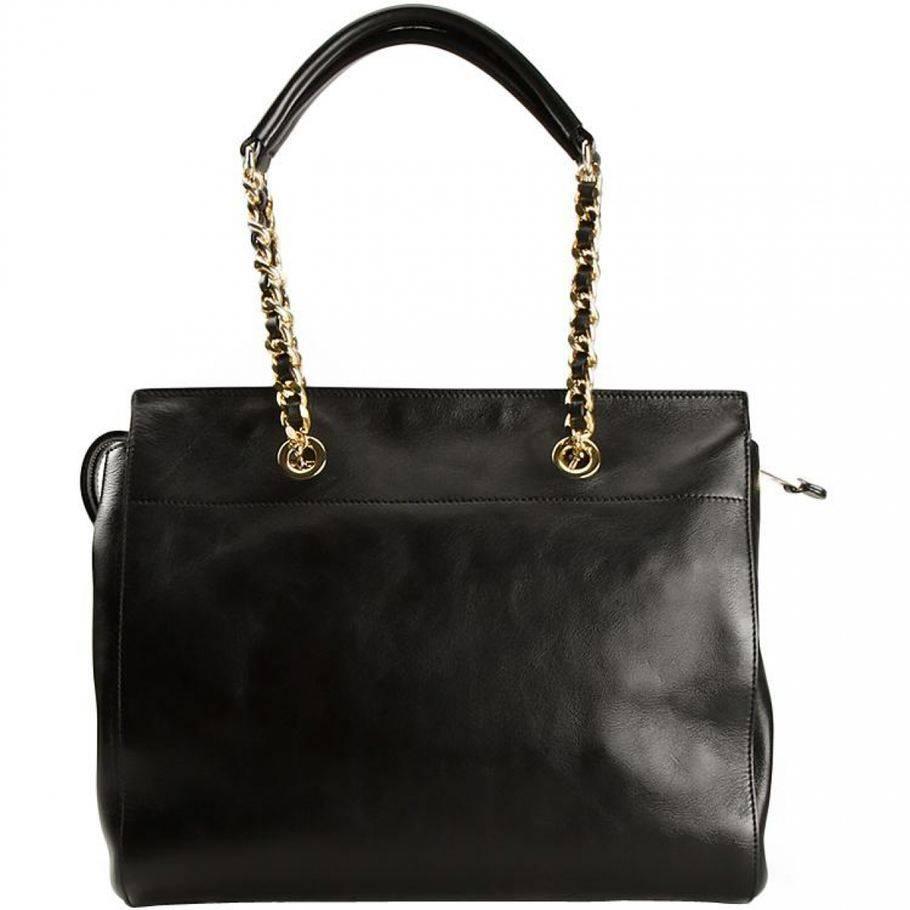 Moschino Black Leather Handbag In New Condition For Sale In Los Angeles, CA