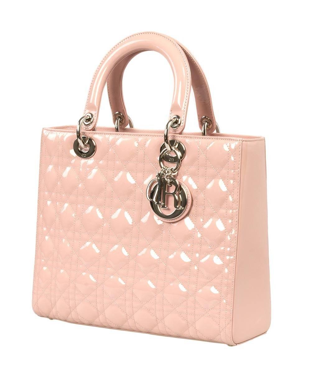 Women's Lady Dior Patent Leather Bag  Pink with Silver Hardware